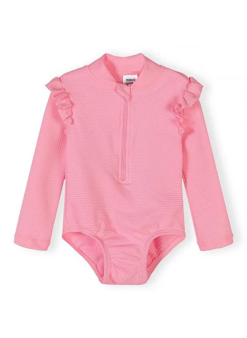 مينوتي Girls long sleeve light pink swimsuit with sunglasses
